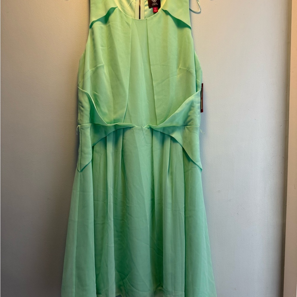 Vince Camuto Green Tie Front Sundress Scoop Neck Formal